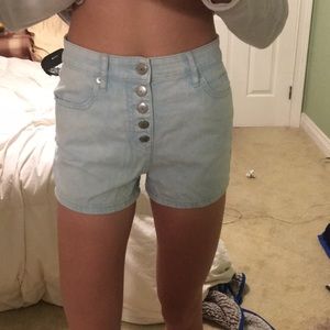 high waisted button up jean shorts